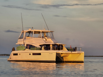 Blue Escape catamaran in the Seychelles, sunset