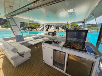 Blue Escape catamaran in the Seychelles, barbecue