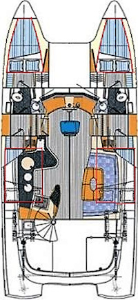 Plan du catamaran Turquoise, croisières voile et plongée aux Seychelles