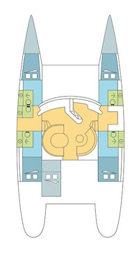 Plan du catamaran Turquoise, croisières voile et plongée aux Seychelles